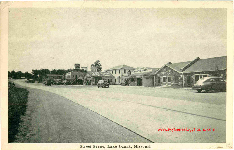 Lake Ozark, Missouri Street Scene, White House Hotel, vintage postcard, historic photo