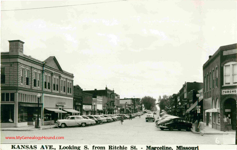 Marceline, Missouri Kansas Avenue, Looking South from Ritchie Street, vintage postcard, historic photo, Linn County, MO