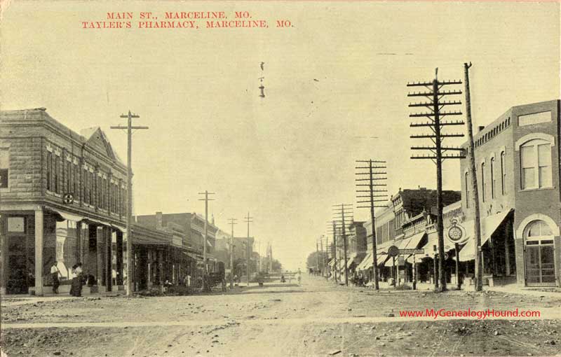 Marceline, Missouri Main Street vintage postcard view, antique, photo, Linn County, MO