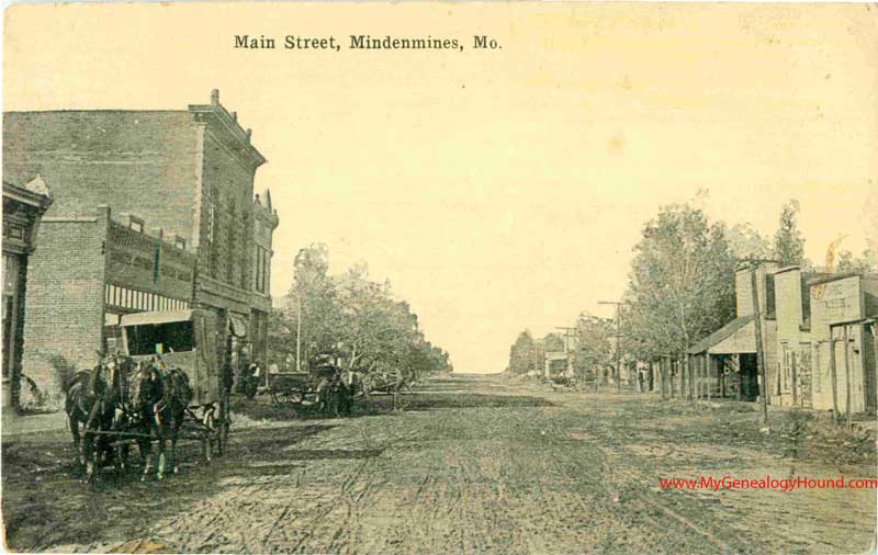 Mindenmines, Missouri Main Street vintage postcard, photo, historic, antique