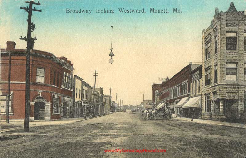 Monett, Missouri Broadway Looking Westward street view vintage postcard, antique, photo