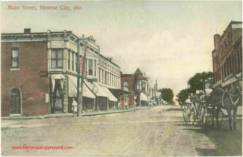 Monroe City, Missouri Main Street, vintage postcard, historic photo