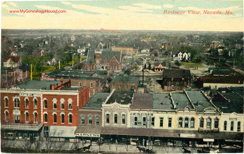 Nevada, Missouri Birdseye View, vintage postcard, historic photo