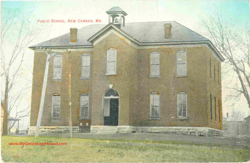 New Cambria, Missouri Public School, vintage postcard, historic photo