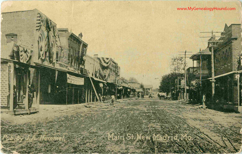 New Madrid, Missouri Main Street, vintage postcard, historic photo