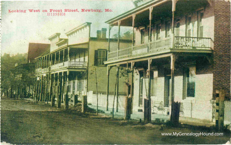 Newburg, Missouri, Looking West on Front Street, vintage postcard, historic photo