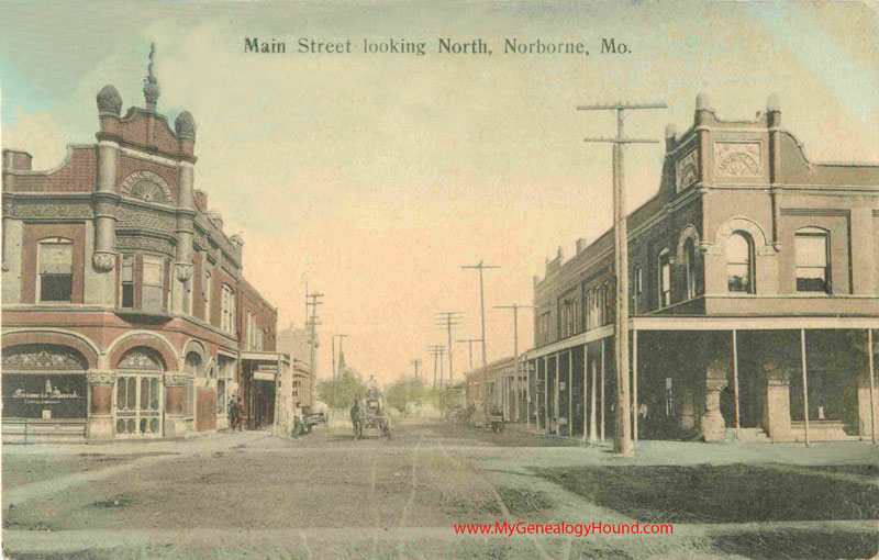 Norborne, Missouri Main Street Looking North, Vintage Postcard, historic photo