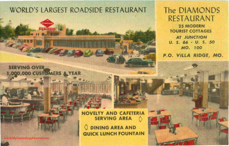 Villa Ridge, Missouri, Diamonds Restaurant, Route 66, vintage postcard, photo, view one