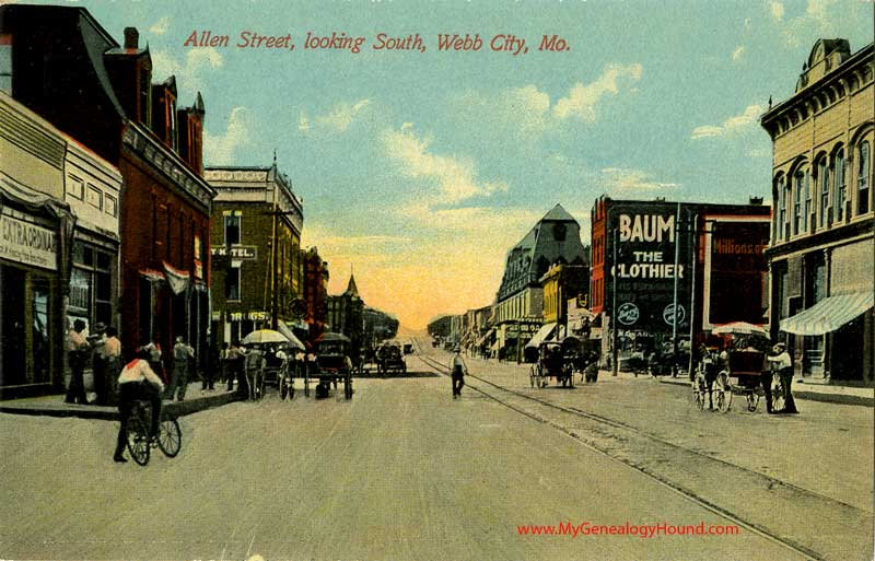 Webb City, Missouri Allen Street Looking Street vintage postcard, historical, photo, antique