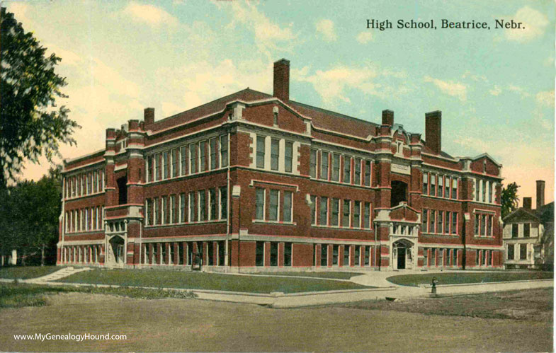 Beatrice, Nebraska, High School, vintage postcard photo