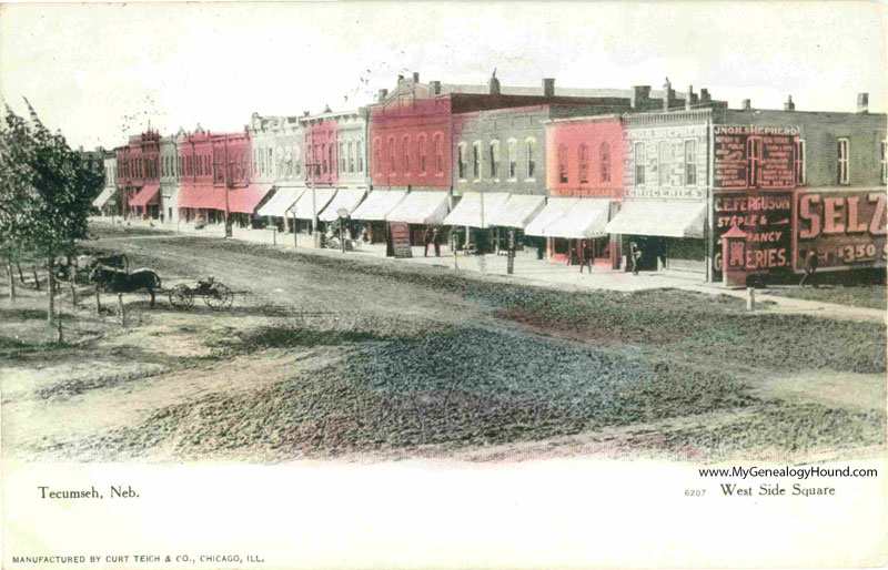 Tecumseh, Nebraska, West Side Square, vintage postcard, historic photo