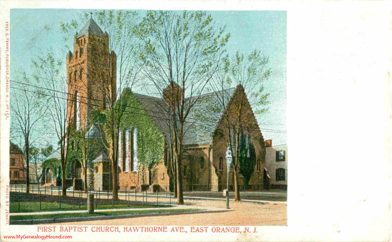 East Orange, New Jersey, First Baptist Church, Hawthorne Ave., vintage postcard, historic photo