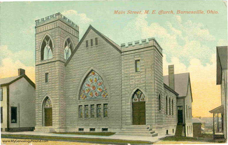 Barnesville, Ohio, Main Street, M. E. Church, vintage postcard, historic photo