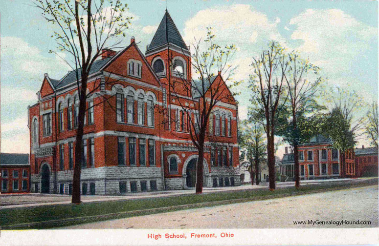 Fremont, Ohio, High School, 1910, vintage postcard photo