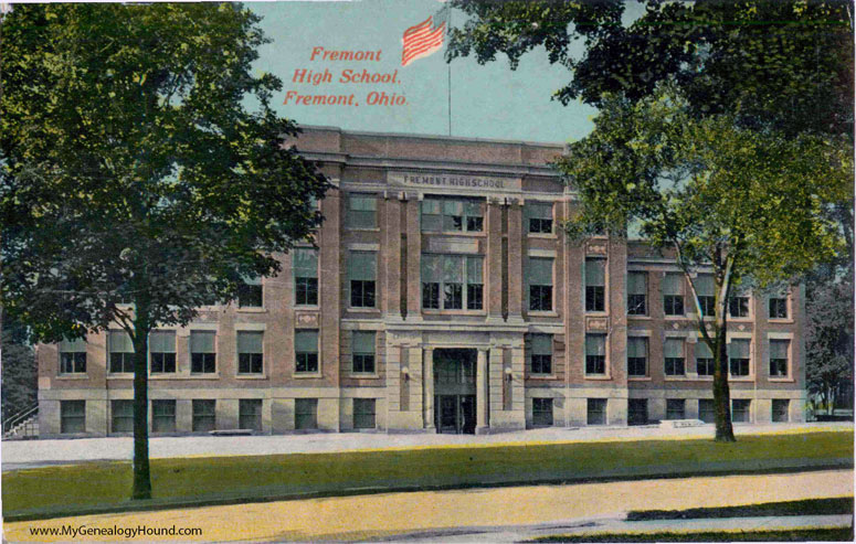 Fremont, Ohio, High School, 1914, vintage postcard photo