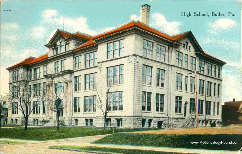 Butler, Pennsylvania, High School, vintage postcard, historic photo