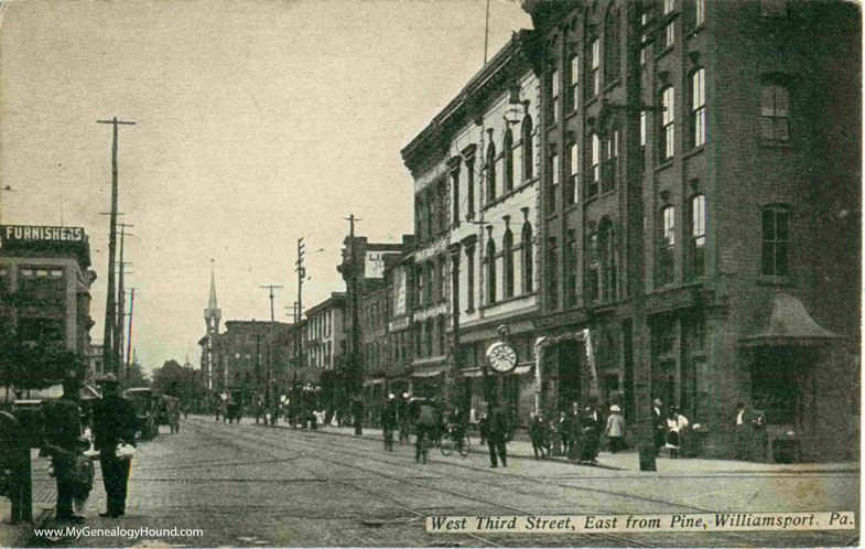 Williamsport, Pennsylvania, West Third Street, East from Pine, vintage postcard photo