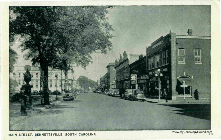 Bennettsville, South Carolina, Main Street, vintage postcard, historic photo