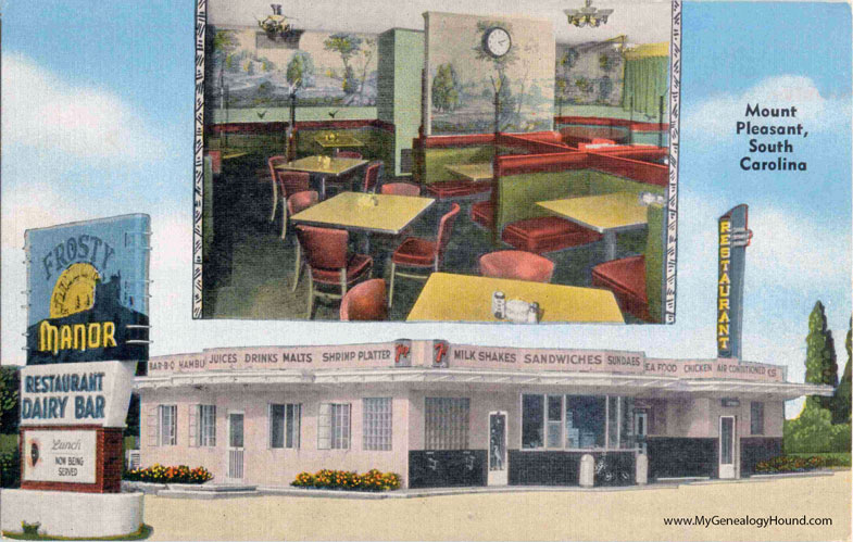 Mt. Pleasant, South Carolina, Frosty Manor Restaurant and Dairy Bar, vintage postcard, photo