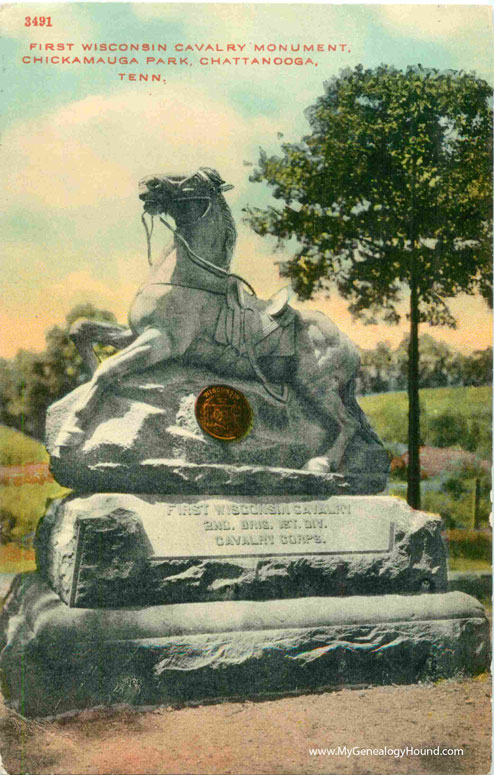 Chattanooga, Tennessee, First Wisconsin Cavalry Monument, Chicamauga Park, vintage postcard photo