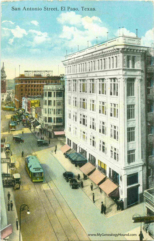 El Paso, Texas, San Antonio Street, vintage postcards, historic photos, view two, 1920's