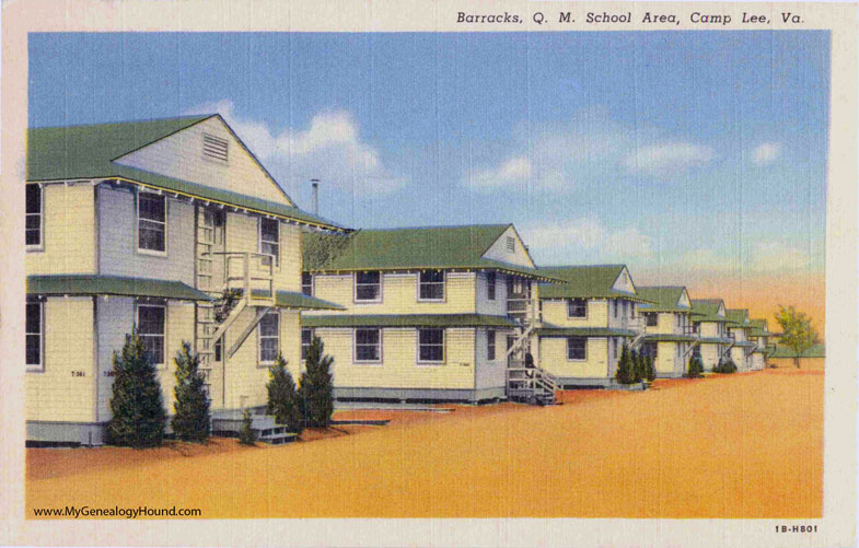 Barracks, Q. M. School Area, Camp Lee, Virginia, vintage postcard, photo