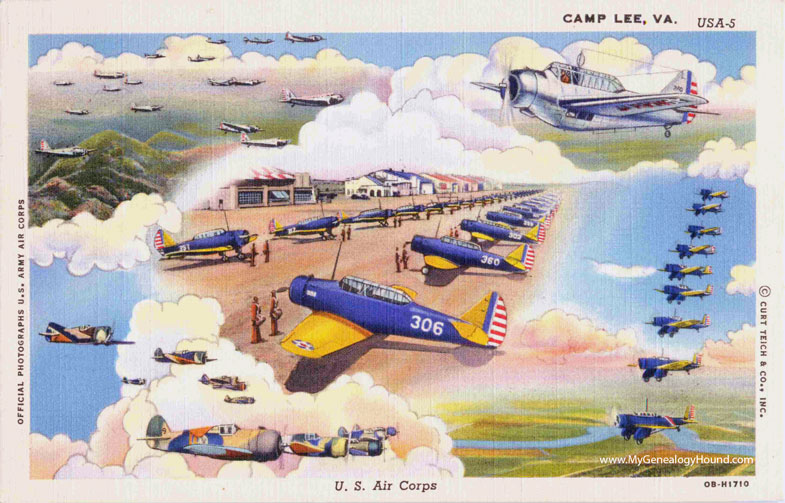 The U. S. Army Air Corps at Camp Lee, Virginia, vintage postcard, photo