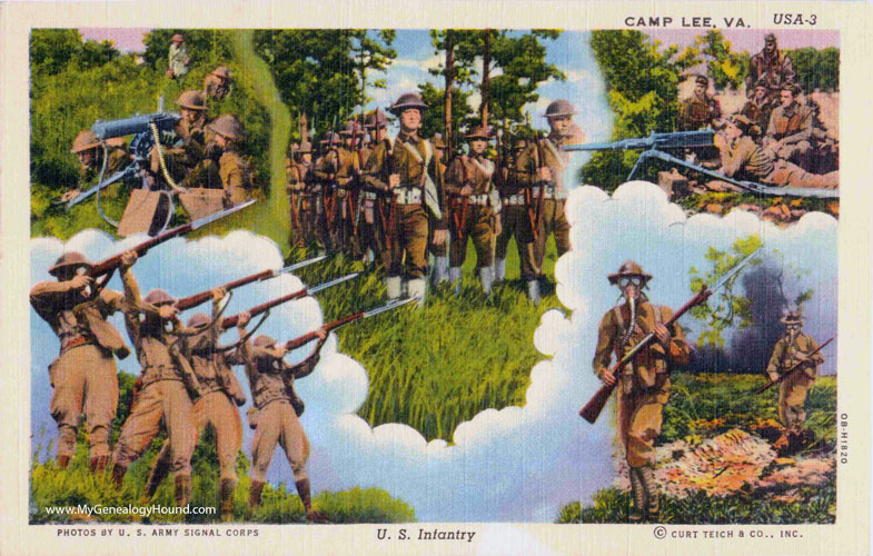 The U. S. Army Infantry at Camp Lee, Virginia, vintage postcard, photo