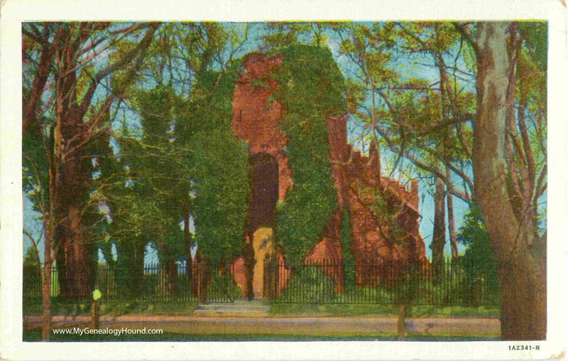 old Jamestown Church Tower ruins with the newly built (1907) Church