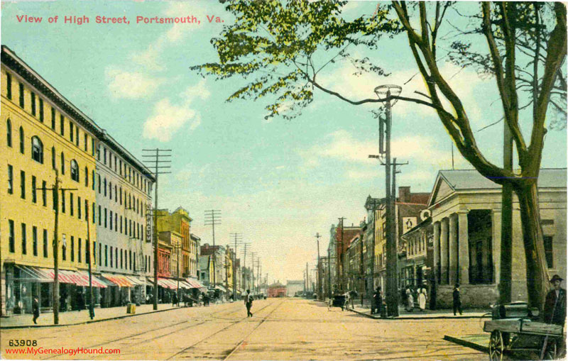 Portsmouth, Virginia, View of High Street, vintage postcard, historic photo