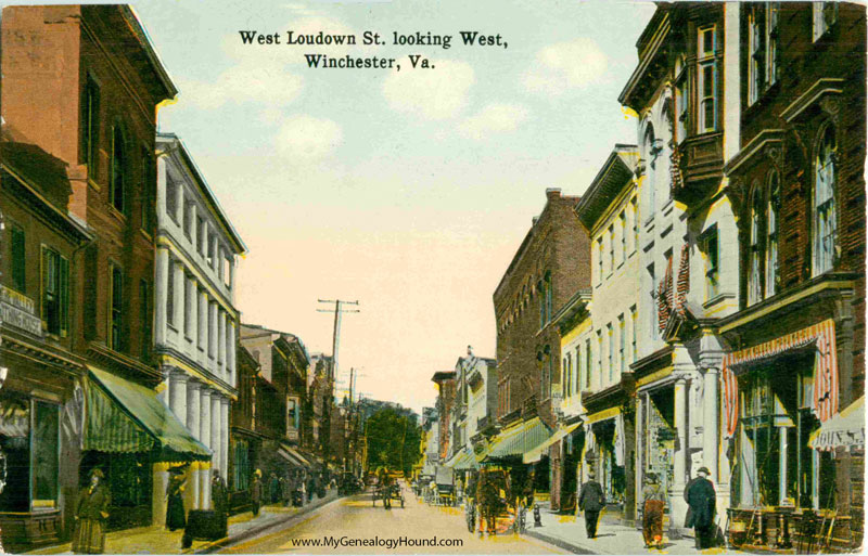 Winchester, Virginia, West Loudown Street Looking West, vintage postcard, historic photo