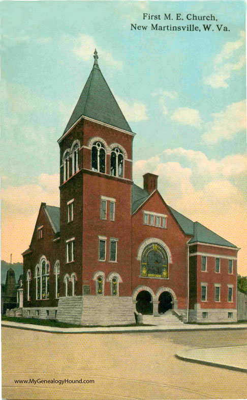 New Martinsville, West Virginia, First M. E. Church, vintage postcard photo