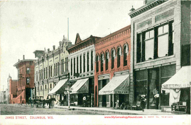 Columbus, Wisconsin, James Street, vintage postcard, historic photo