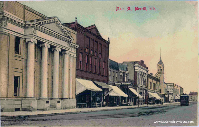Merrill, Wisconsin, Main Street, vintage postcard photo