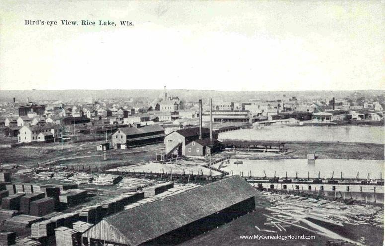 Rice Lake, Wisconsin, Bird's Eye View, vintage postcard photo